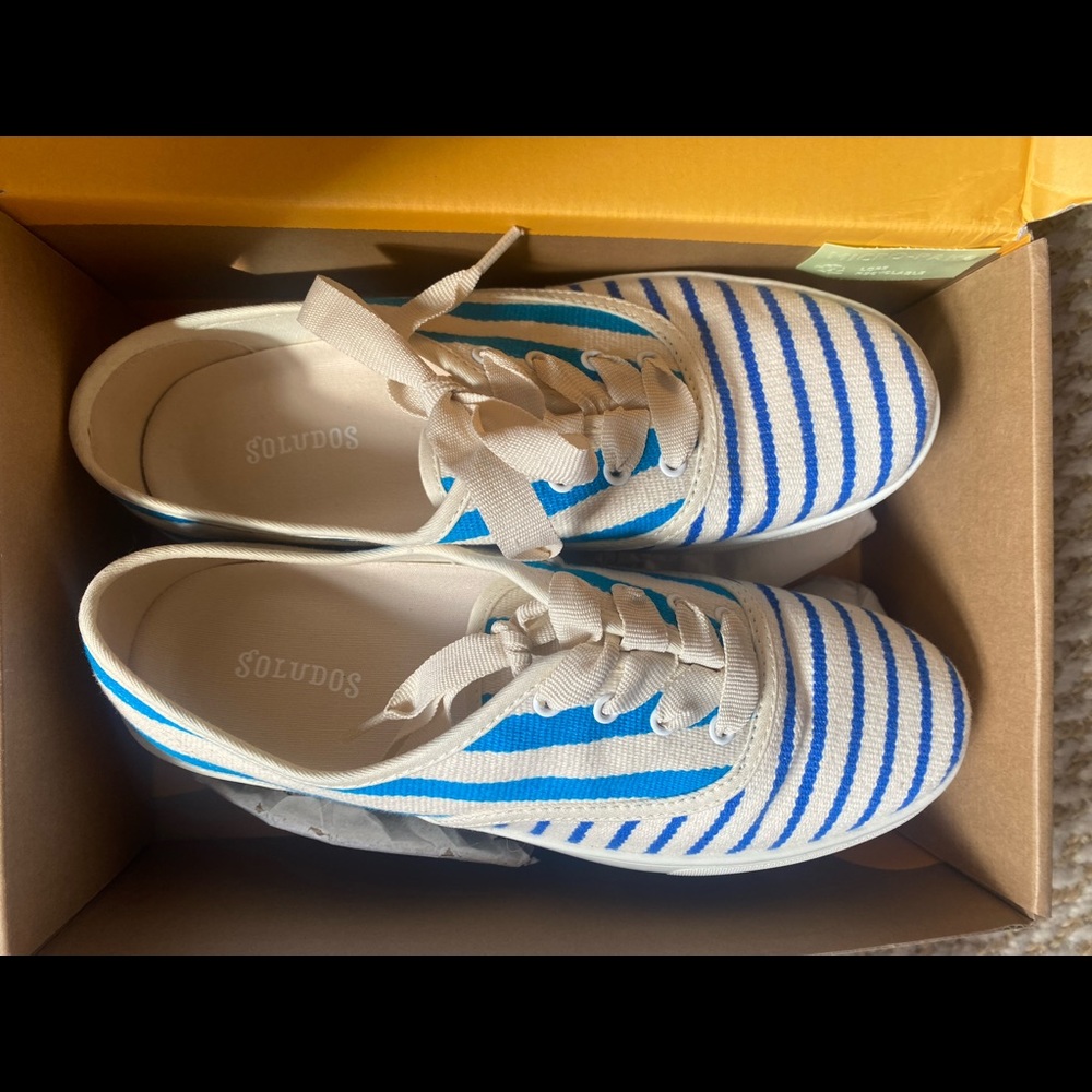 Soludos Blue and White Striped Sneakers